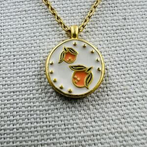 Madewell Peach Pendant Necklace Gold Tone Girlcore Whimsical Kawaii Fairy